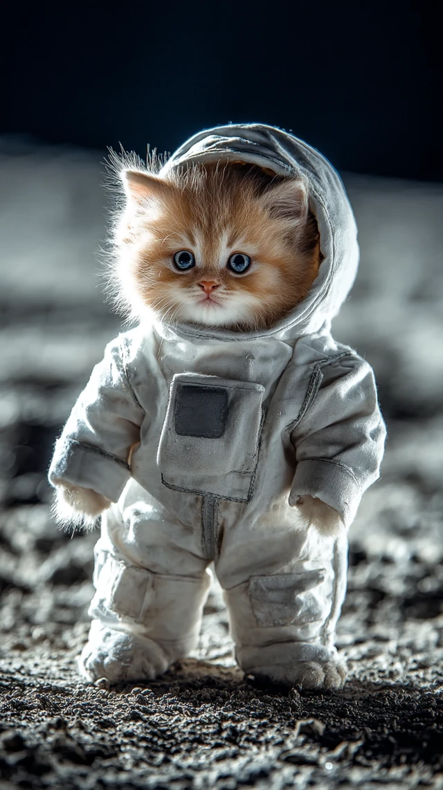 Cute Kitten Astronaut on the Moon
