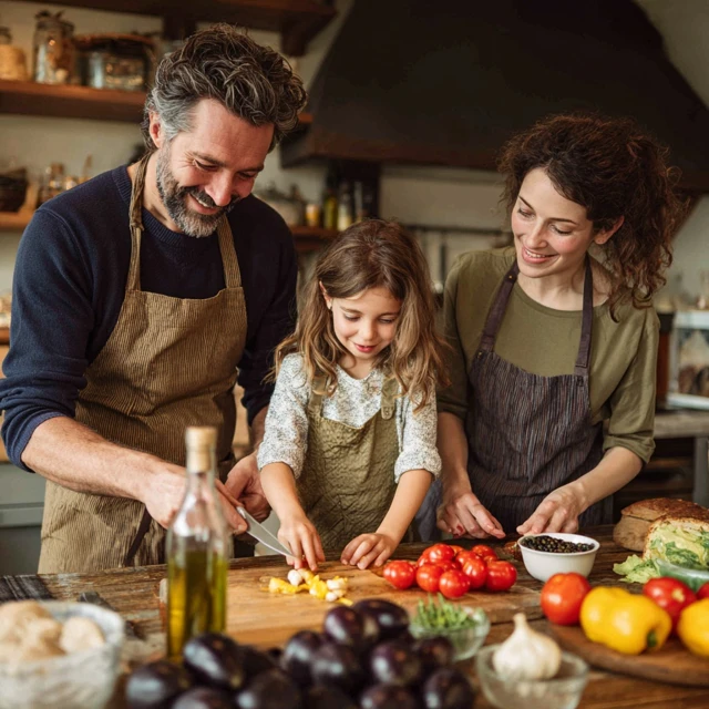 Happy Family Cooking in Kitchen Photo