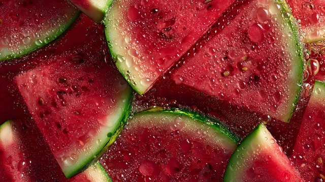 Fresh Watermelon Slices with Sparkling Raindrops
