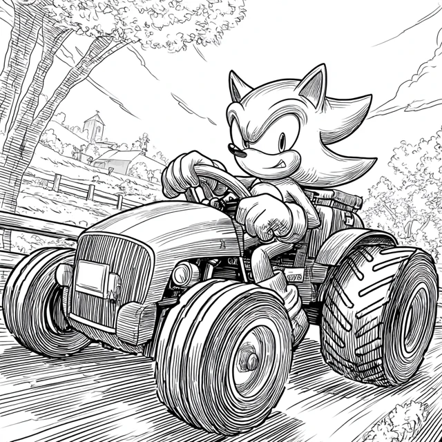 Shadow the Hedgehog Tractor Coloring Page