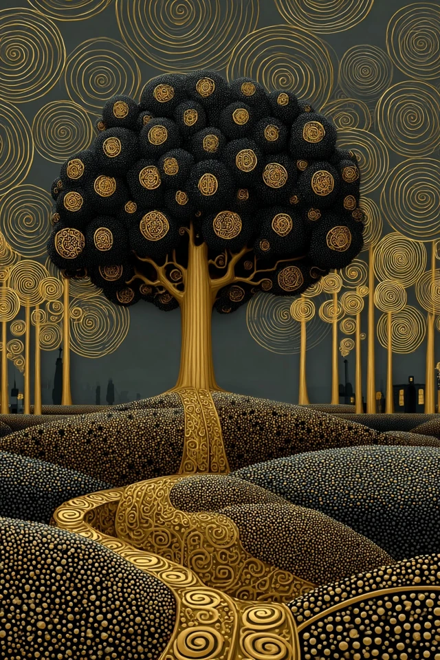 Gustav Klimt Inspired Tree Art with Gold Spirals