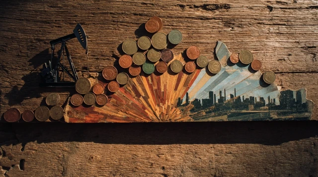 Canada Map Collage on Wood with Coins and Skylines