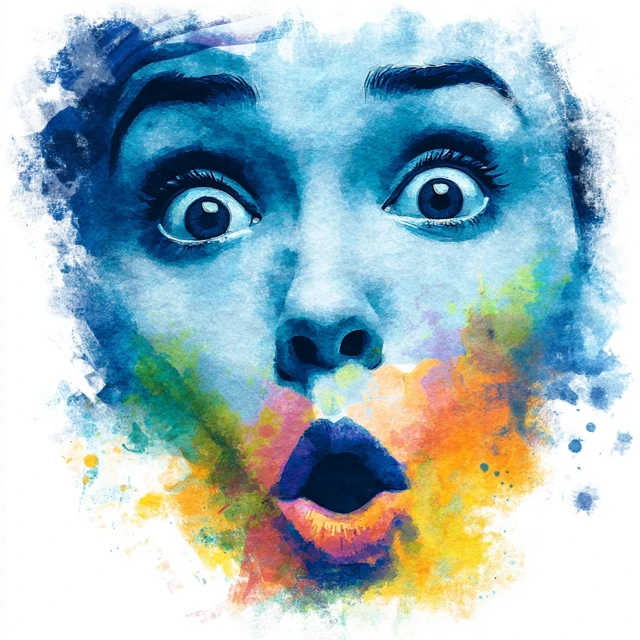 Watercolor Portrait of a Surprised Face