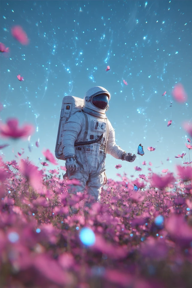 Astronaut in Flower Field Digital Art