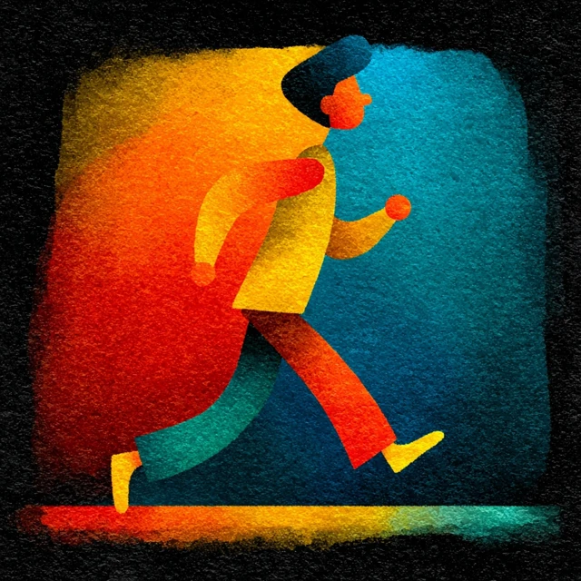 Running Man Watercolor Illustration Simple Shapes Gradient