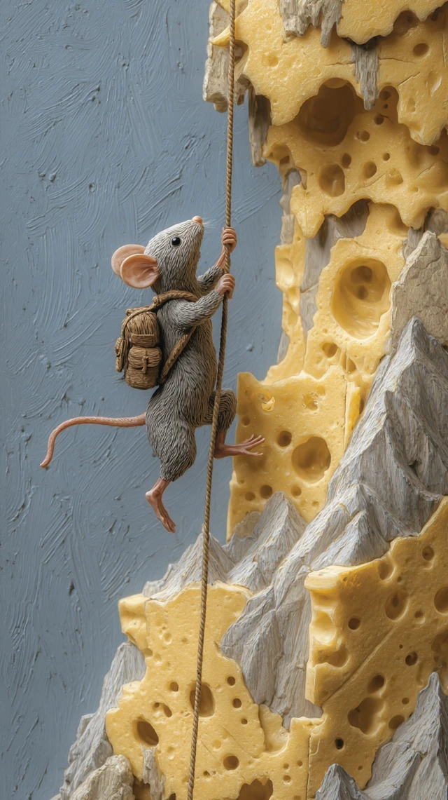 Mouse Rappelling Down Cheese Cliff Art