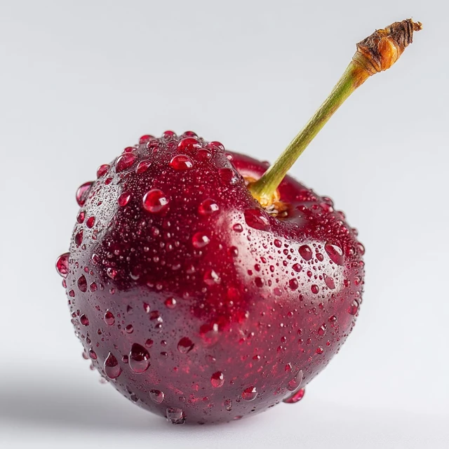Cherry with Water Droplets Isolated on White Background
