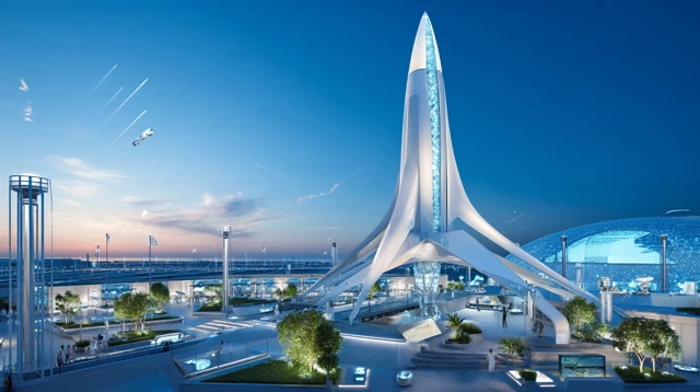 Futuristic Rocket Launch at Expo Site