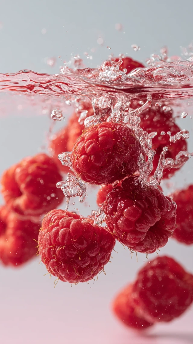 Raspberries in Water: Commercial Photography
