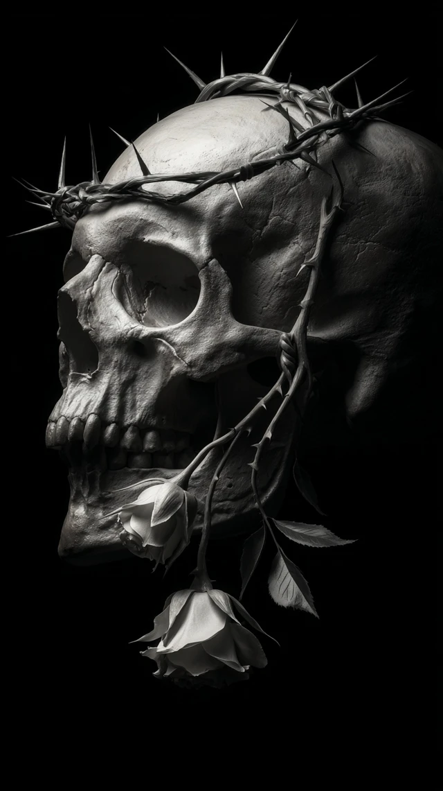 Surreal Skull with Rose Thorns Art