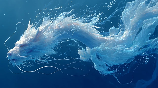 Chinese Dragon Underwater: Ethereal Blue World