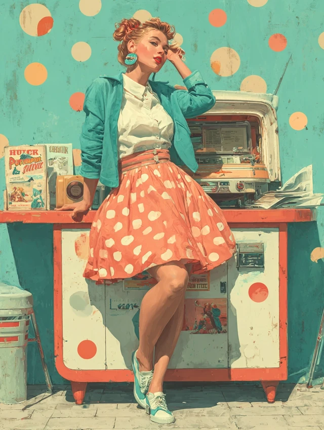 Retro 1950s Illustration Dancing Woman Diner