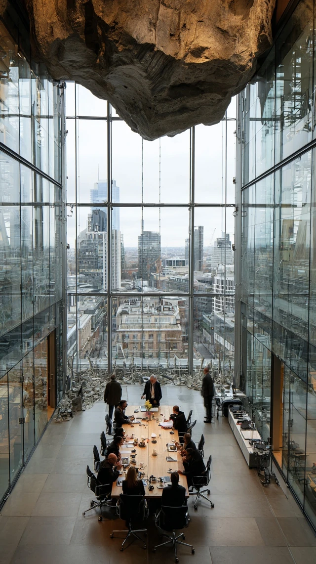 Modern Conference Room in London with Suspended Rock
