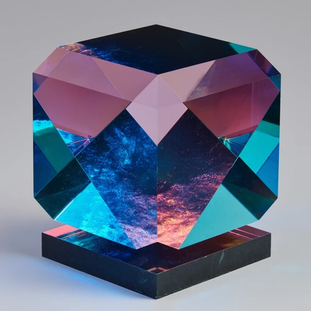 Geometric Time Space Sculpture Glass Carbon