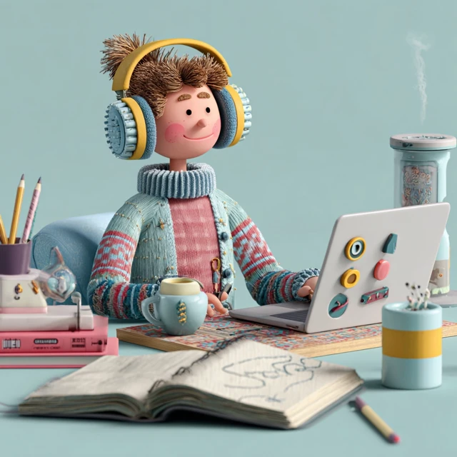 Teenager Learning German Online 3D Illustration