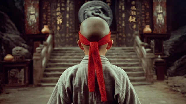 Kung Fu Boy Portrait in Temple 1990s Action Cinema