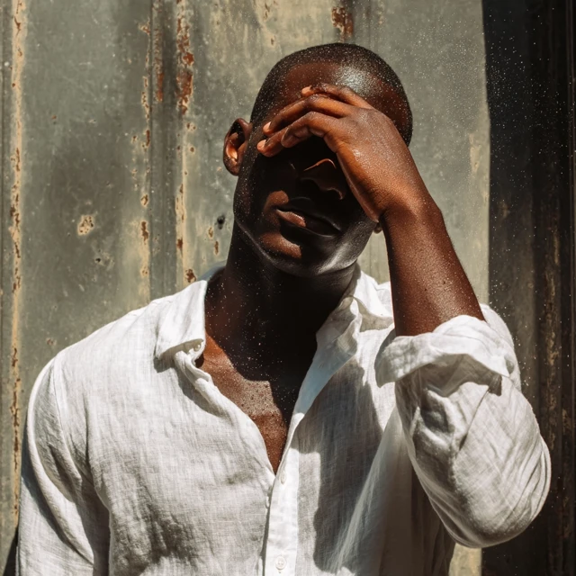 Street Portrait Man Shielding Eyes Sunlight