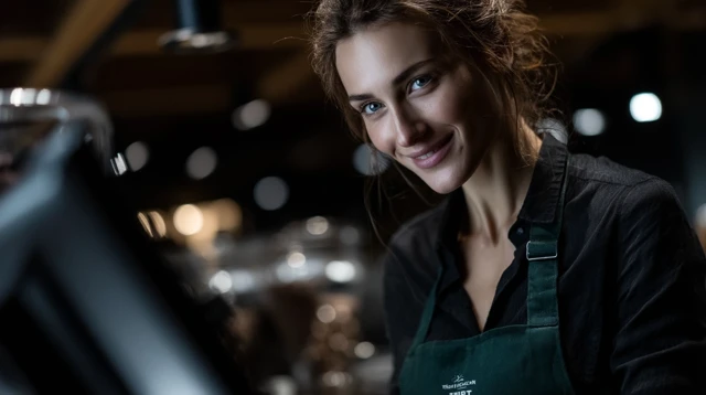 Radiant Barista Serving Coffee Shop Customer