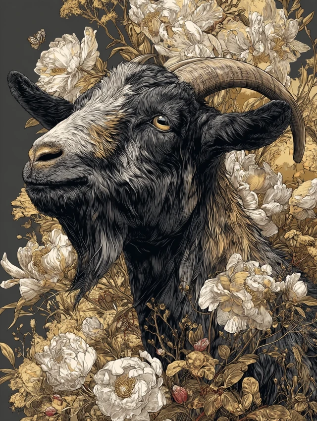 Chinese Traditional Goat Illustration Black and Gold