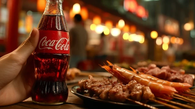 Coca Cola with Grilled Food Night Photography