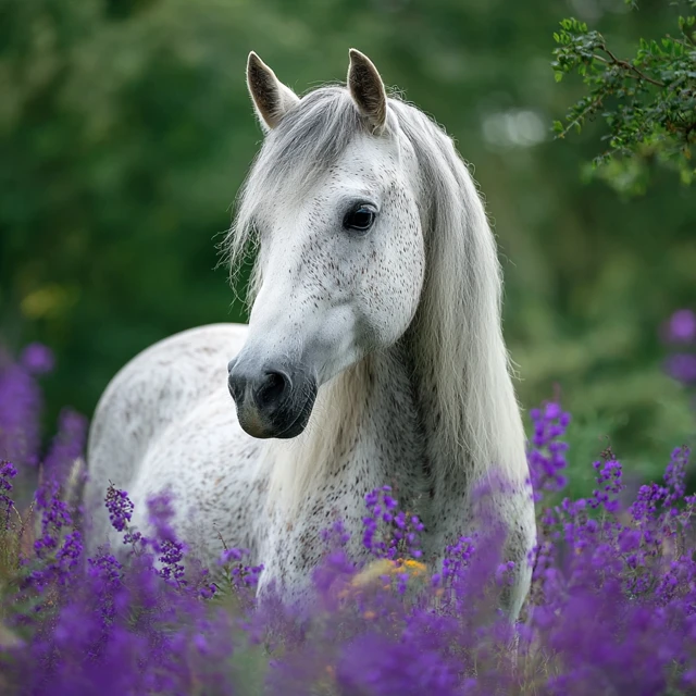 White Horse in Purple Flowers Majestic Photo
