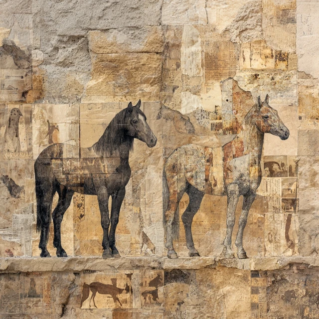 Abstract Horses on Ancient Wall Artwork