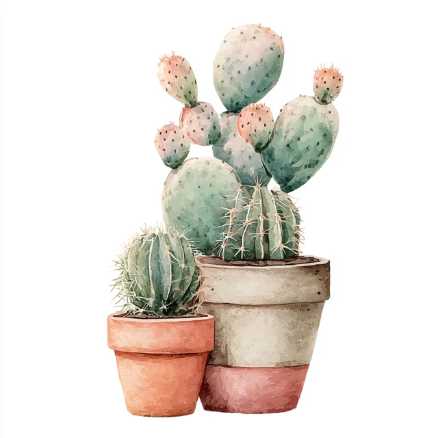 Boho Cactus Art Hand-Drawn Watercolor Illustration