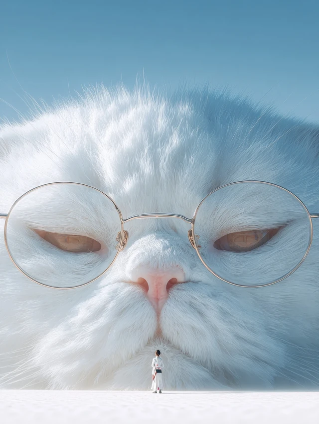 Giant Cat with Glasses Looking Down