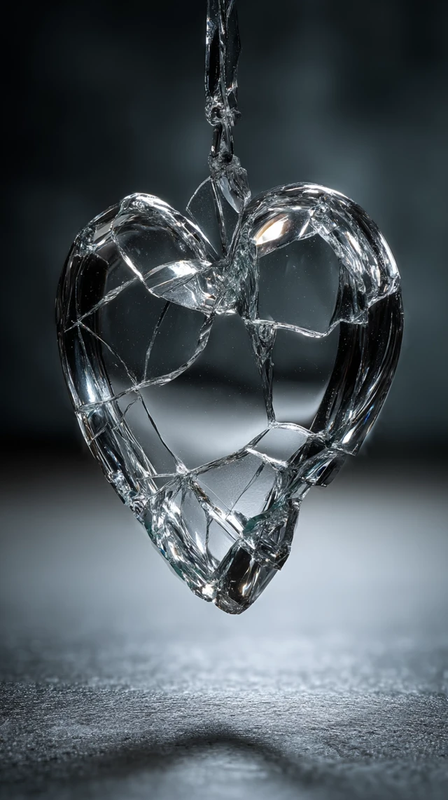 Broken Glass Heart Symbolizing Betrayal and Emotion