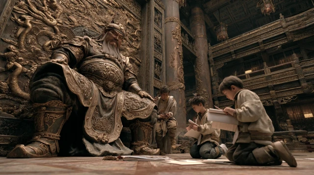 Ancient Chinese Temple Guan Yu Statue Scene