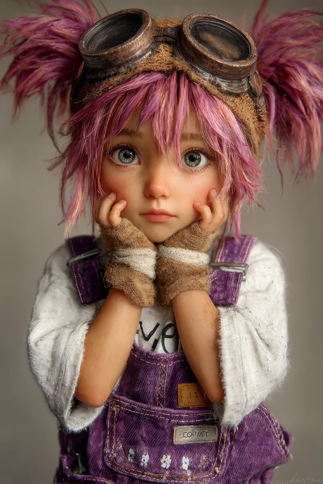 Adorable Baby Gnome Girl in Purple Overalls Art