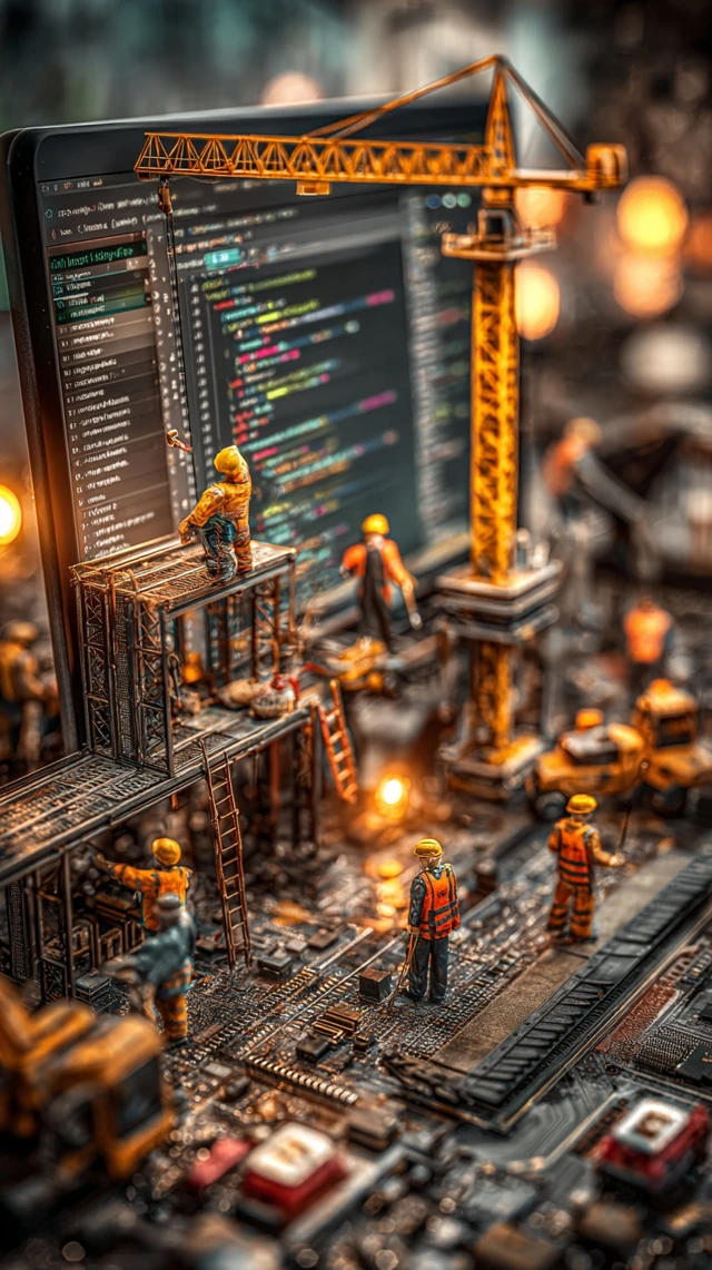 Website Construction Miniature Workers at Work