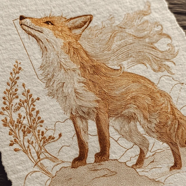 Elegant Red Fox Engraving Art