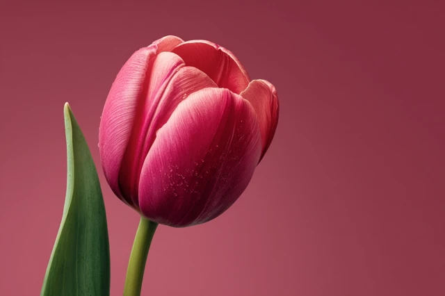 Pink Tulip Flower Close Up on Pink Background