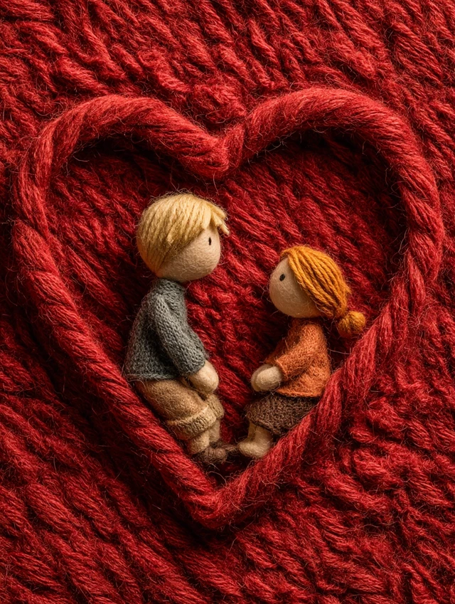 Heart Shaped Wool Art with Dolls