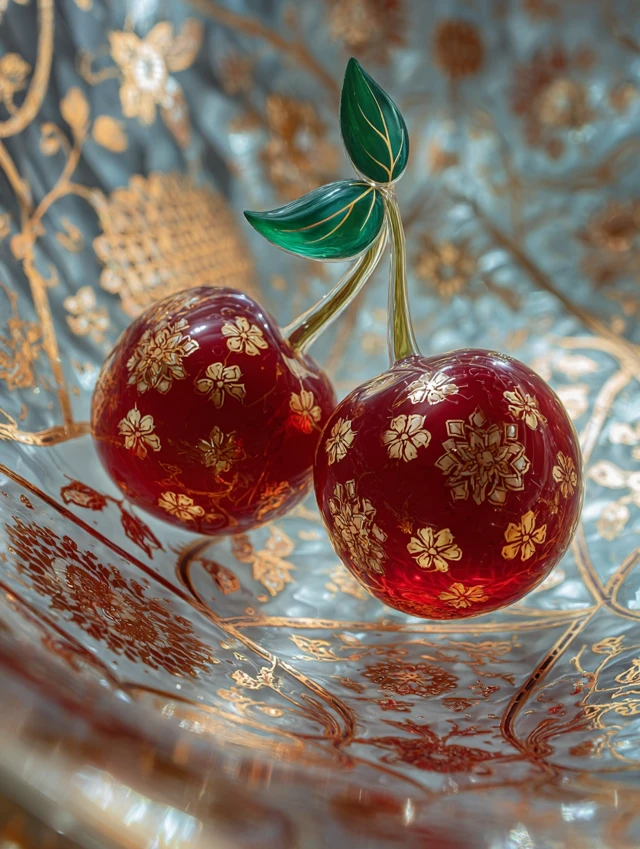 Glass Cherry Sculpture Persian Carpet Art