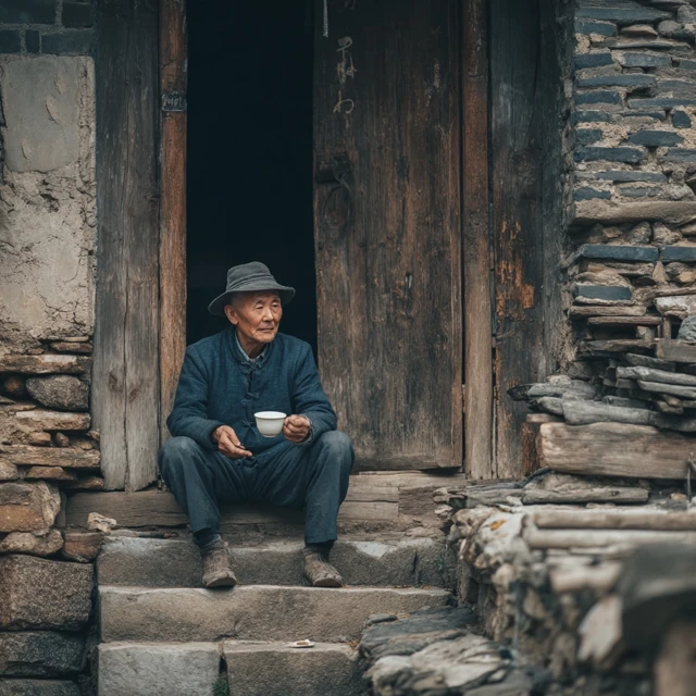 Old Chinese Man Enjoying Tea