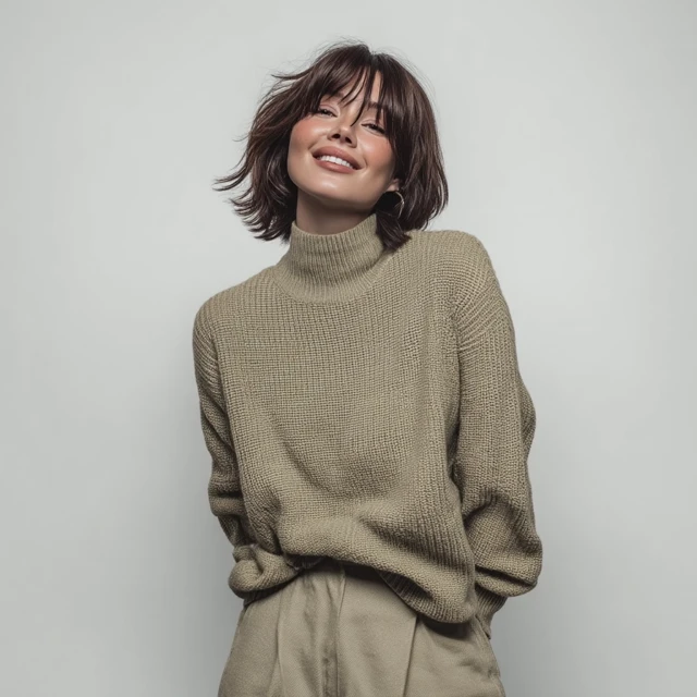 Woman in Jumper Smiling Studio Portrait