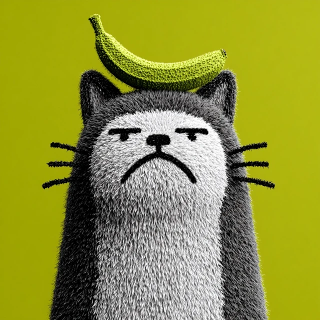 Grumpy Cat with Banana 3D Render