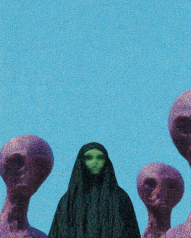 Mysterious Woman with Aliens Michael Whelan Style