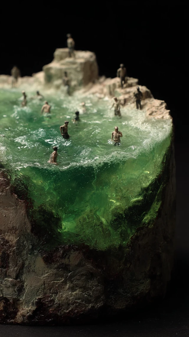 Miniature Island Diorama with Glass Sculptures