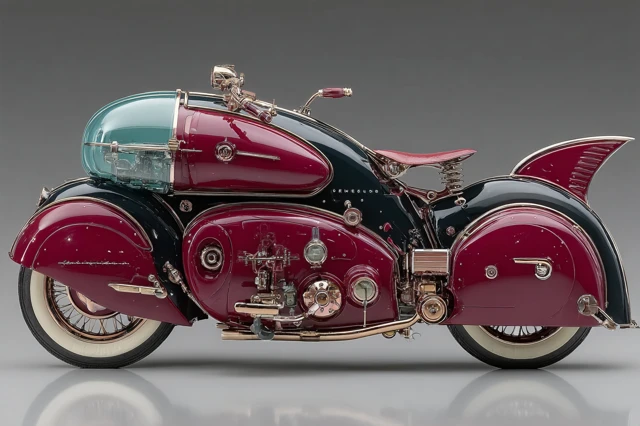 Retro Futuristic Motorcycle Design Chrome Red Black