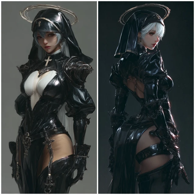 Anime Black Latex Battle Nuns Illustration