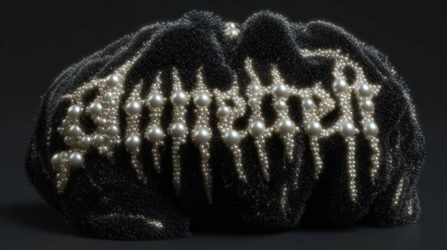 White Pearls on Black Fabric Annteet Design