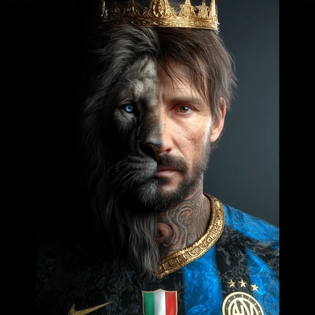 Half Lion Half Man King with Golden Crown Hyper Realistic