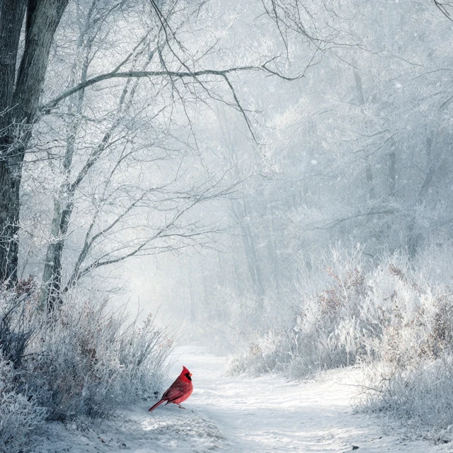 Winter Scene Cardinal in Snowy Forest 18x12 Art Print