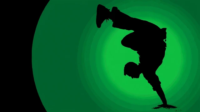 Breakdancer Silhouette in Green and Black