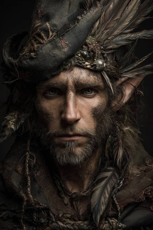High Elf Wizard with Feathers Fantasy Portrait