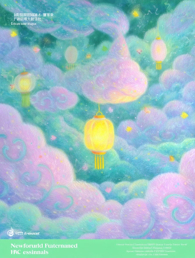 Newfoundland Traditional Art Poster - Pastel Clouds and Lanterns