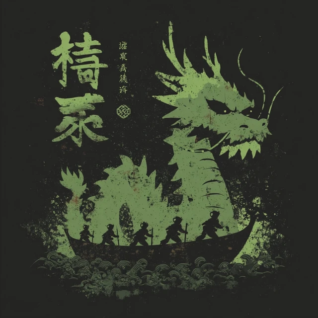 Chinese Dragon Boat Race Logo Design Vector Illustration
